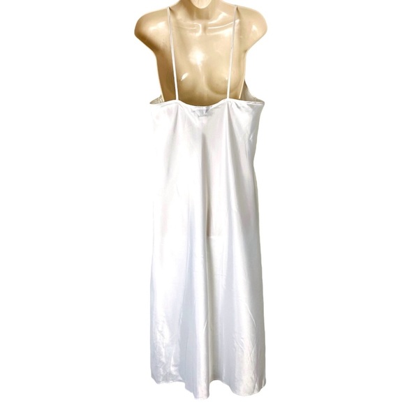 Vintage White Satin Midi Babydoll Slip Dress Lace Sequins Beaded - Picture 4 of 14